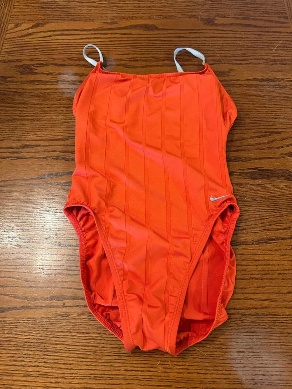 Women’s Nike Bright Orange Ribbed One-Piece Swimsuit with gray Straps size 10